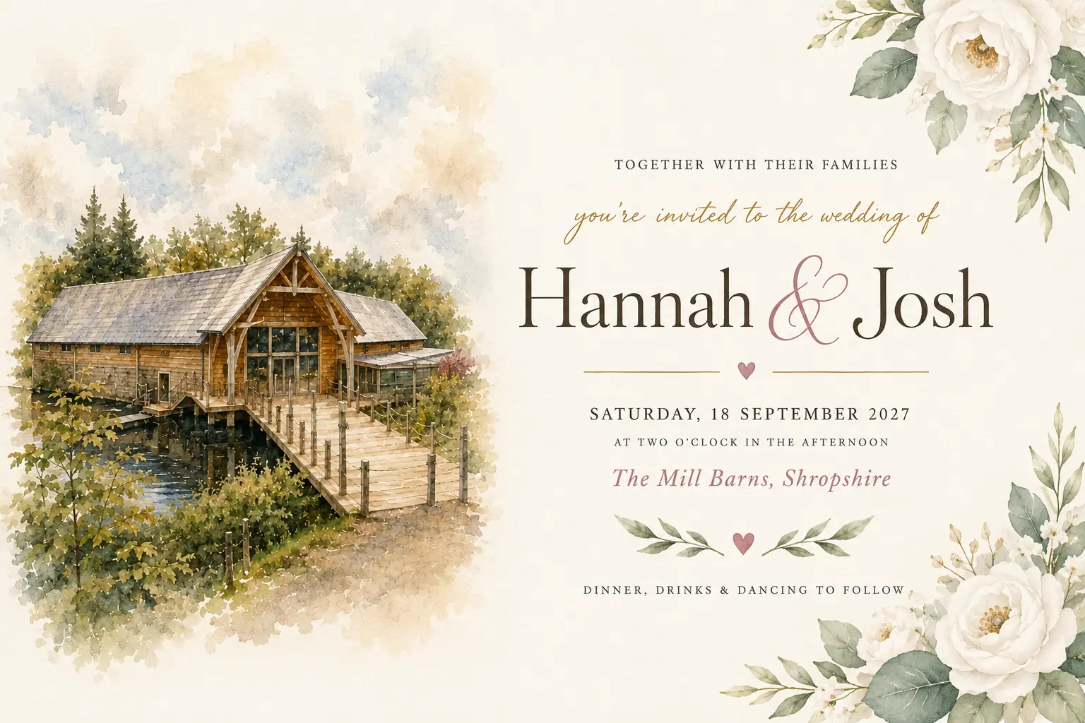 Digital wedding invitation for Hannah and Josh