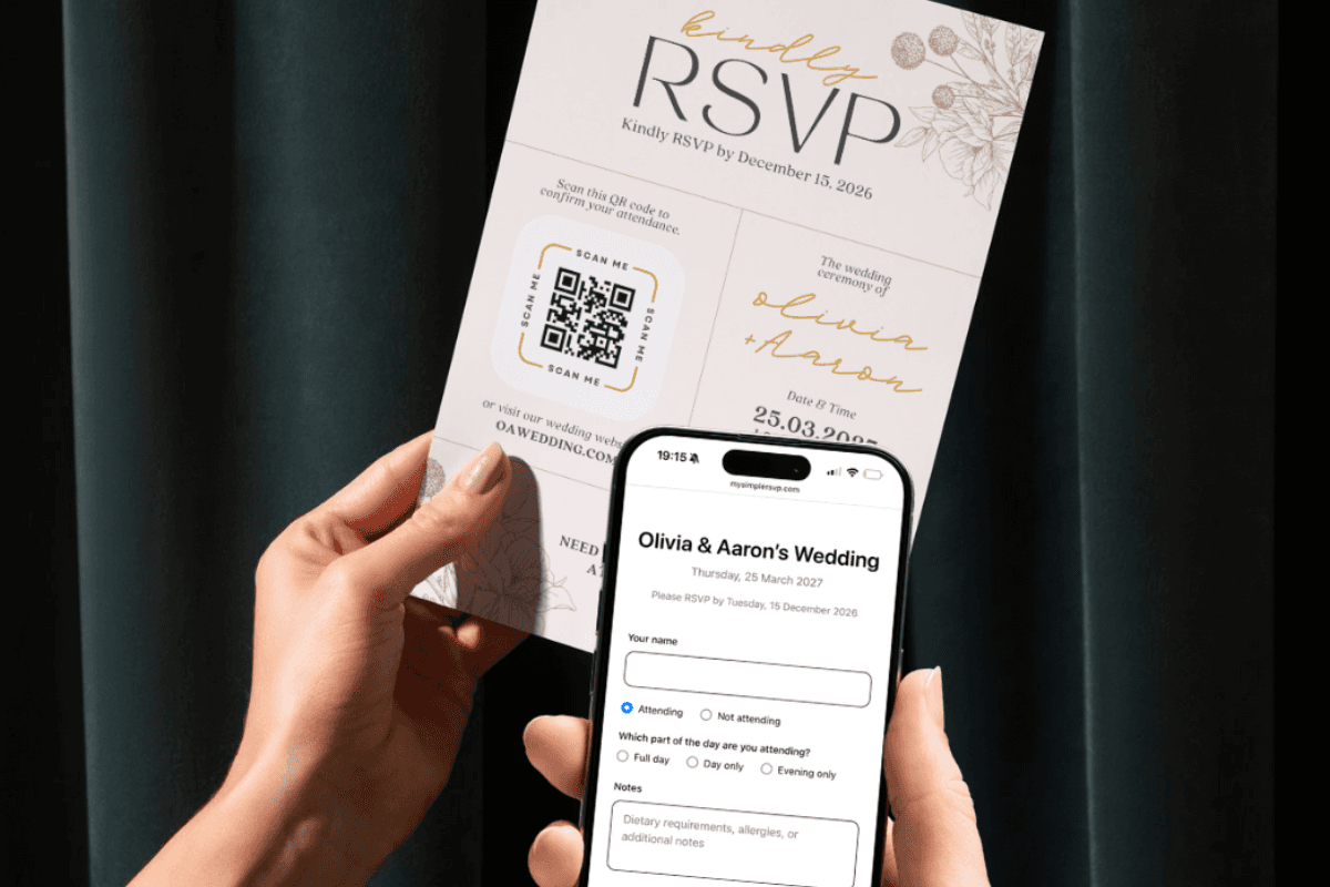 Guest scanning a wedding RSVP QR code with their phone