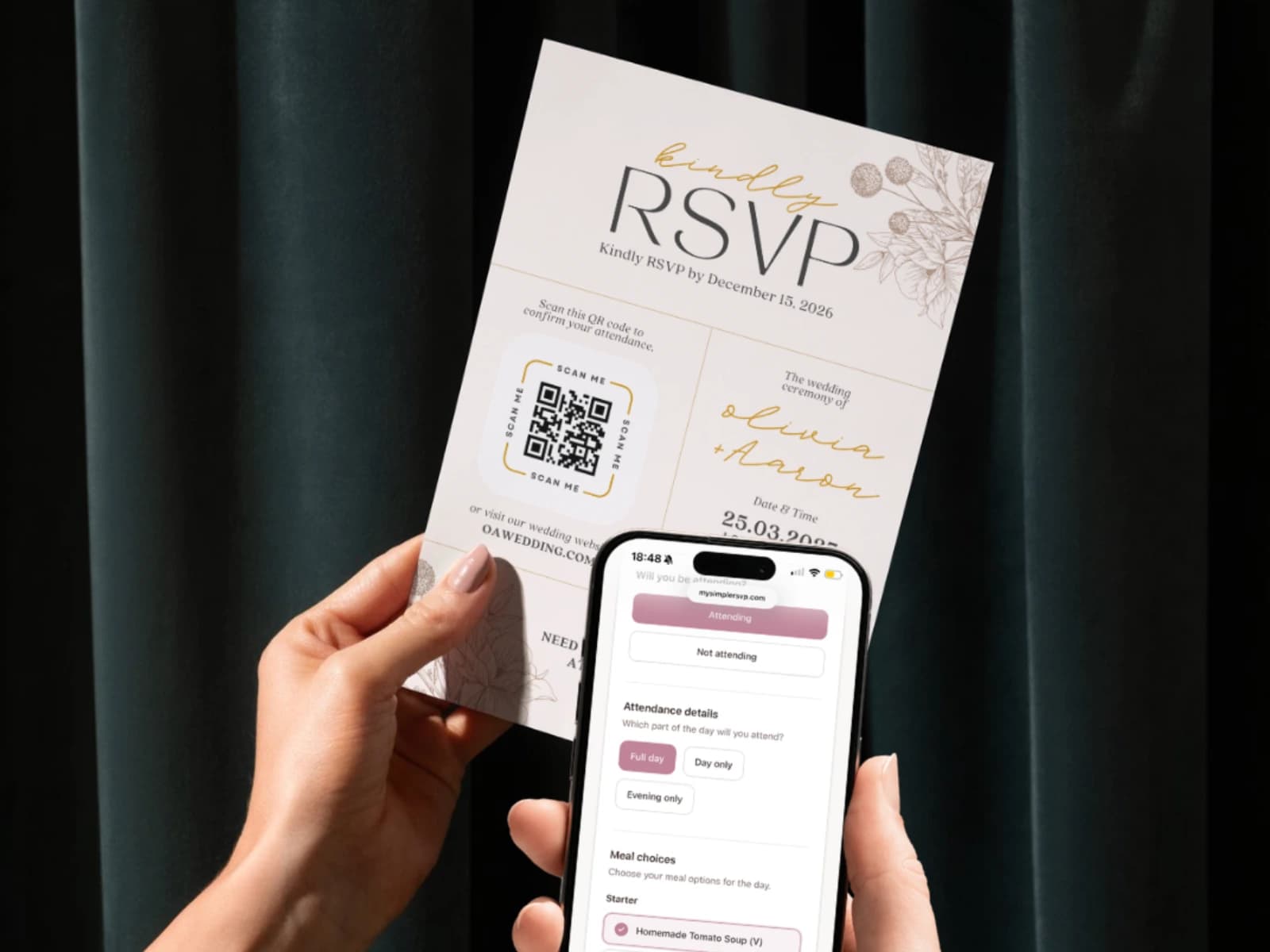 MySimpleRSVP sharing page with RSVP link and QR code