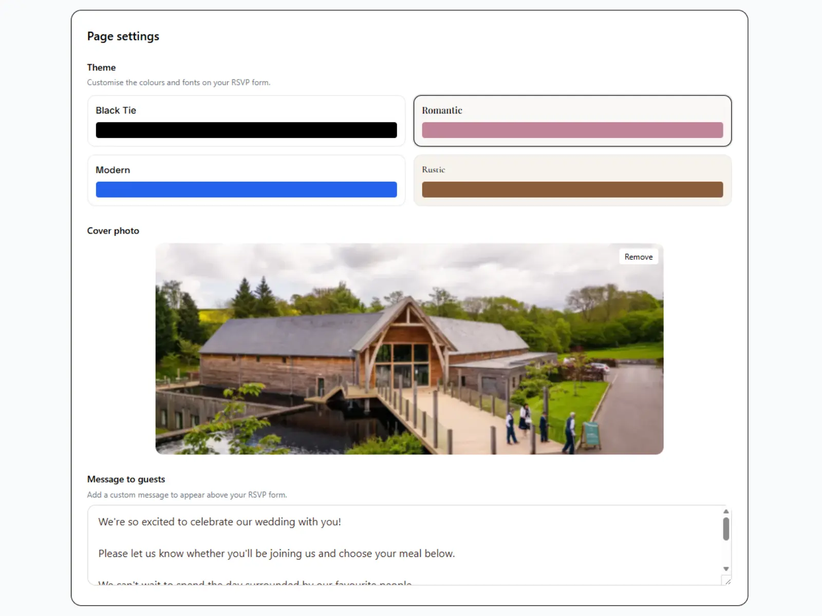 Multi-course meal planning and RSVP customisation